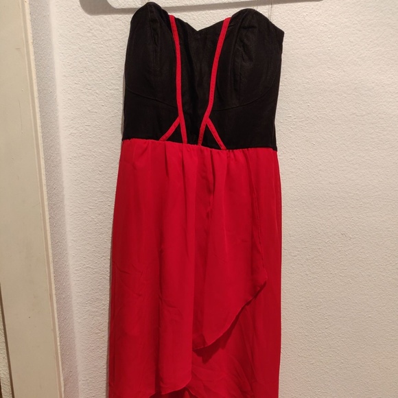 Strapless Black and Red High Low Chiffon Dress - Picture 1 of 4